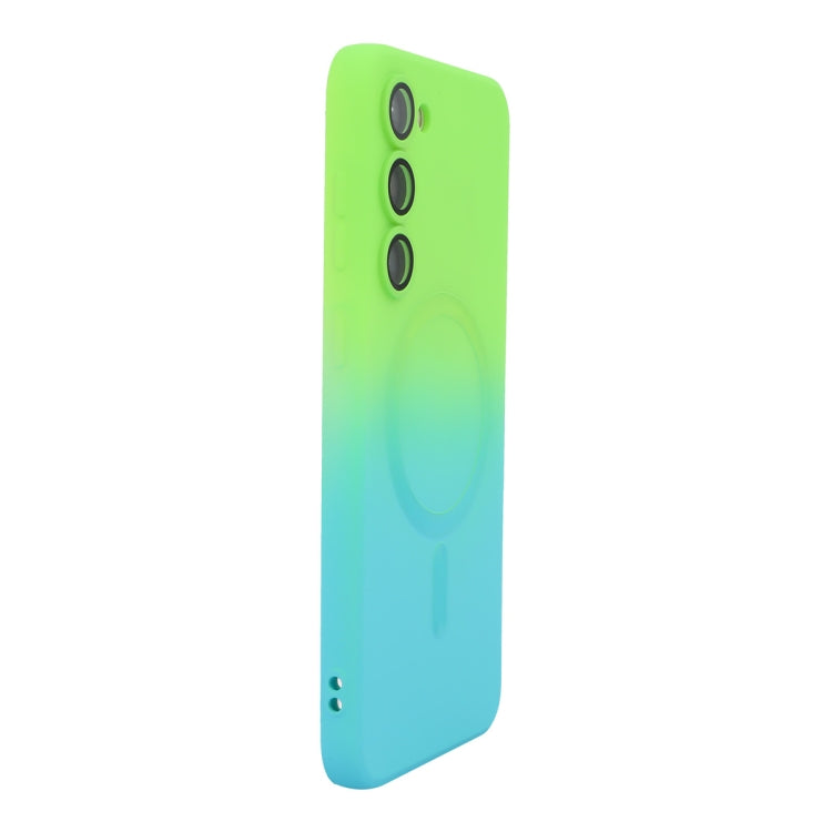 For Samsung Galaxy S24+ 5G ENKAY Hat-Prince MagSafe Rainbow Gradient Silicone Phone Case with Lens Film(Green Blue) - Galaxy S24+ 5G Cases by ENKAY | Online Shopping South Africa | PMC Jewellery