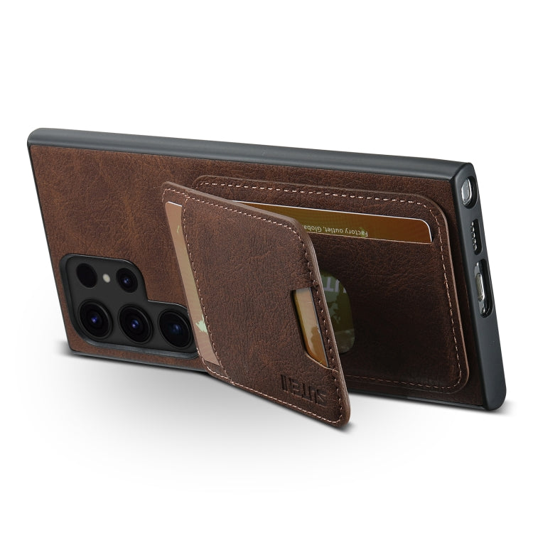 For Samsung Galaxy S24 Ultra 5G Suteni H02 Litchi Leather Card Wallet Stand Back Phone Case(Brown) - Galaxy S24 Ultra 5G Cases by Suteni | Online Shopping South Africa | PMC Jewellery | Buy Now Pay Later Mobicred