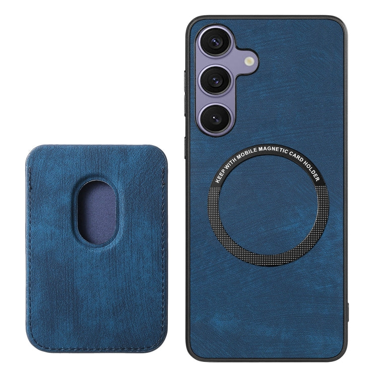 For Samsung Galaxy S25 5G Retro Leather Card Bag Magnetic Phone Case(Blue) - Galaxy S25 5G Cases by PMC Jewellery | Online Shopping South Africa | PMC Jewellery | Buy Now Pay Later Mobicred