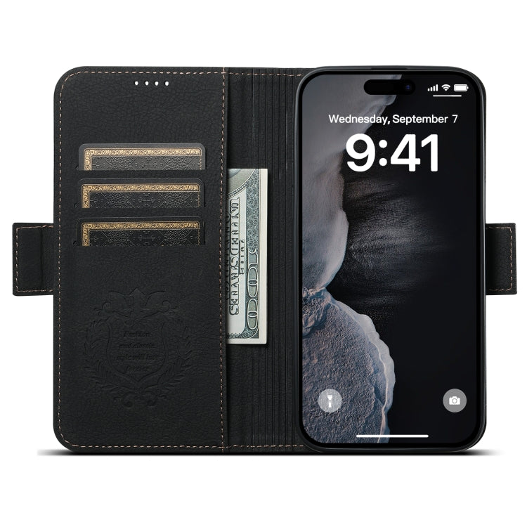 For iPhone 14 SUTENI J07 Multifunctional Horizontal Flip Magsafe Leather Phone Case(Black) - iPhone 14 Cases by Suteni | Online Shopping South Africa | PMC Jewellery | Buy Now Pay Later Mobicred