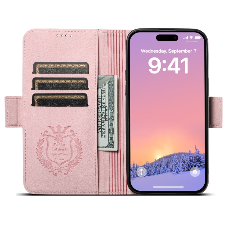 For iPhone 15 SUTENI J07 Multifunctional Horizontal Flip Magsafe Leather Phone Case(Pink) - iPhone 15 Cases by Suteni | Online Shopping South Africa | PMC Jewellery | Buy Now Pay Later Mobicred