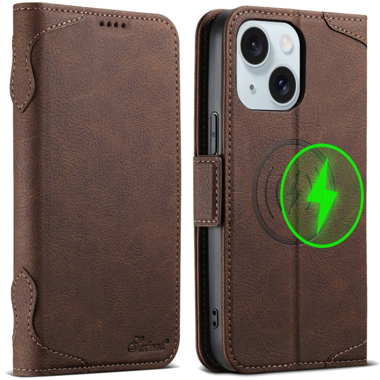 For iPhone 15 Plus SUTENI J07 Multifunctional Horizontal Flip Magsafe Leather Phone Case(Brown) - iPhone 15 Plus Cases by Suteni | Online Shopping South Africa | PMC Jewellery | Buy Now Pay Later Mobicred