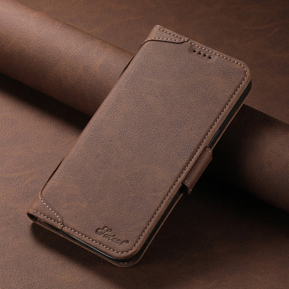 For iPhone 15 Plus SUTENI J07 Multifunctional Horizontal Flip Magsafe Leather Phone Case(Brown) - iPhone 15 Plus Cases by Suteni | Online Shopping South Africa | PMC Jewellery | Buy Now Pay Later Mobicred