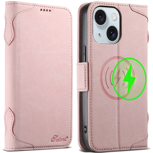 For iPhone 15 Plus SUTENI J07 Multifunctional Horizontal Flip Magsafe Leather Phone Case(Pink) - iPhone 15 Plus Cases by Suteni | Online Shopping South Africa | PMC Jewellery | Buy Now Pay Later Mobicred