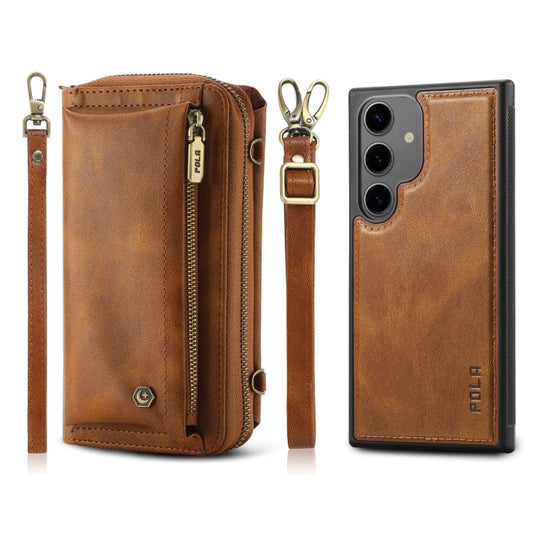 For Samsung Galaxy S24+ 5G Crossbody Multi-functional Zipper Wallet Leather Phone Case(Brown) - Galaxy S24+ 5G Cases by PMC Jewellery | Online Shopping South Africa | PMC Jewellery | Buy Now Pay Later Mobicred