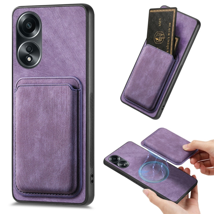 For OPPO A58 4G Retro Leather Card Bag Magnetic Phone Case(Purple) - OPPO Cases by PMC Jewellery | Online Shopping South Africa | PMC Jewellery | Buy Now Pay Later Mobicred