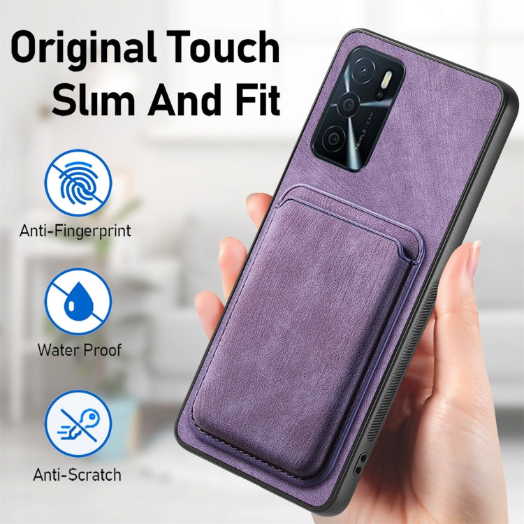 For OPPO A58 4G Retro Leather Card Bag Magnetic Phone Case(Purple) - OPPO Cases by PMC Jewellery | Online Shopping South Africa | PMC Jewellery | Buy Now Pay Later Mobicred