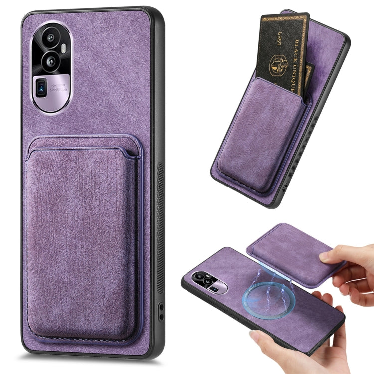 For OPPO Reno10 Pro+ Retro Leather Card Bag Magnetic Phone Case(Purple) - OPPO Cases by PMC Jewellery | Online Shopping South Africa | PMC Jewellery | Buy Now Pay Later Mobicred