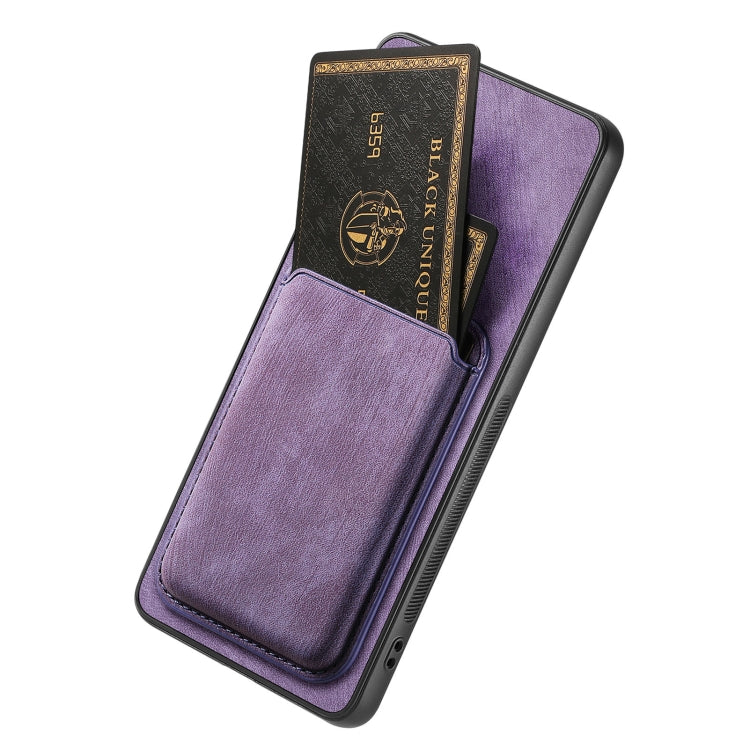 For OPPO Reno8 T 4G Retro Leather Card Bag Magnetic Phone Case(Purple) - OPPO Cases by PMC Jewellery | Online Shopping South Africa | PMC Jewellery | Buy Now Pay Later Mobicred
