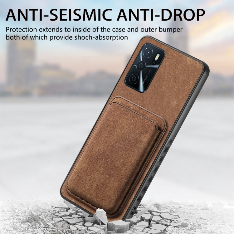 For OPPO Reno9 5G Retro Leather Card Bag Magnetic Phone Case(Brown) - OPPO Cases by PMC Jewellery | Online Shopping South Africa | PMC Jewellery | Buy Now Pay Later Mobicred