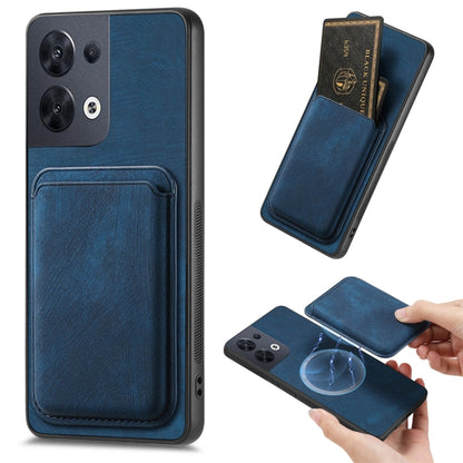 For OPPO Reno8 5G Retro Leather Card Bag Magnetic Phone Case(Blue) - OPPO Cases by PMC Jewellery | Online Shopping South Africa | PMC Jewellery | Buy Now Pay Later Mobicred