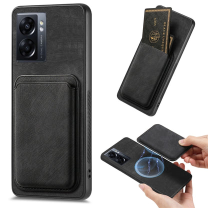 For OPPO A57 5G Retro Leather Card Bag Magnetic Phone Case(Black) - OPPO Cases by PMC Jewellery | Online Shopping South Africa | PMC Jewellery | Buy Now Pay Later Mobicred