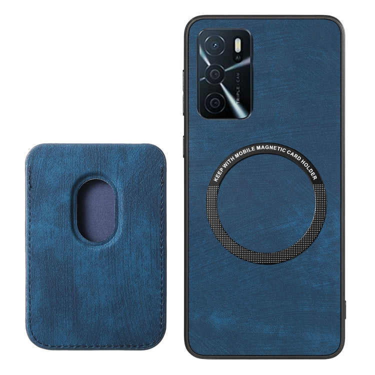 For OPPO Reno7 4G Retro Leather Card Bag Magnetic Phone Case(Blue) - OPPO Cases by PMC TechLife | Online Shopping South Africa | PMC TechLife | Buy Now Pay Later Mobicred