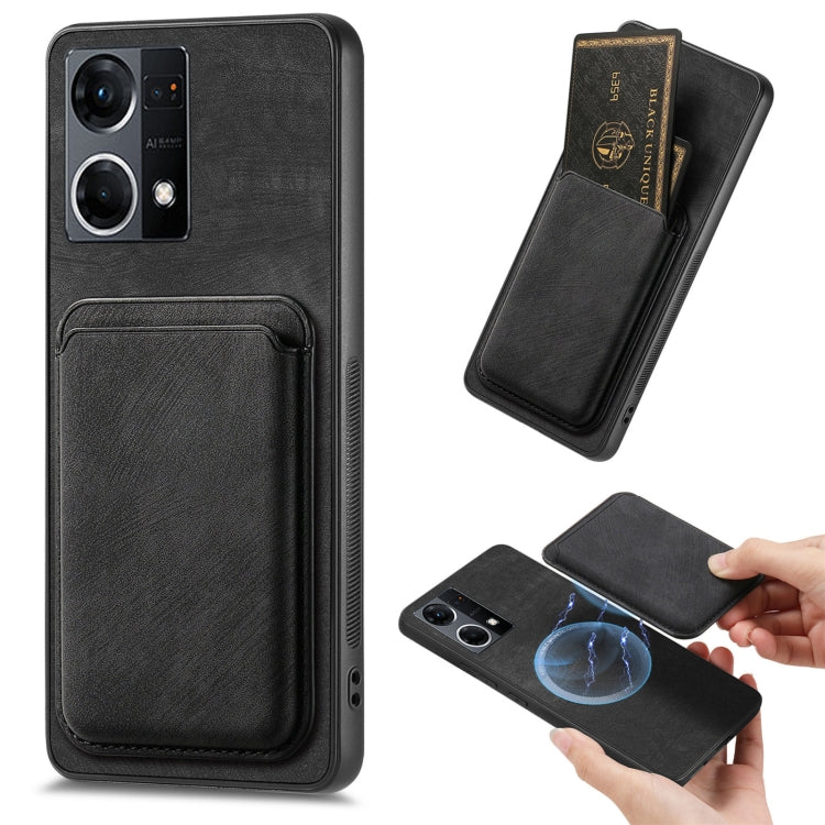 For OPPO Reno7 4G Retro Leather Card Bag Magnetic Phone Case(Black) - OPPO Cases by PMC Jewellery | Online Shopping South Africa | PMC Jewellery | Buy Now Pay Later Mobicred