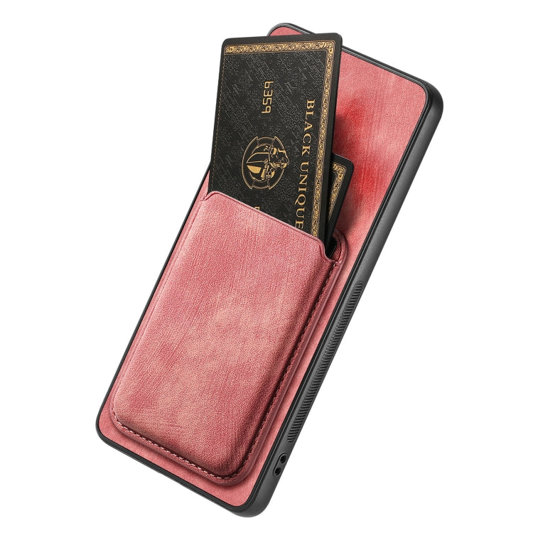 For OPPO Reno7 5G Retro Leather Card Bag Magnetic Phone Case(Pink) - OPPO Cases by PMC Jewellery | Online Shopping South Africa | PMC Jewellery | Buy Now Pay Later Mobicred