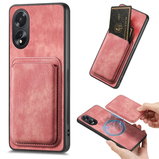 For OPPO A38 4G / A18 4G Retro Leather Card Bag Magnetic Phone Case(Pink) - OPPO Cases by PMC Jewellery | Online Shopping South Africa | PMC Jewellery | Buy Now Pay Later Mobicred