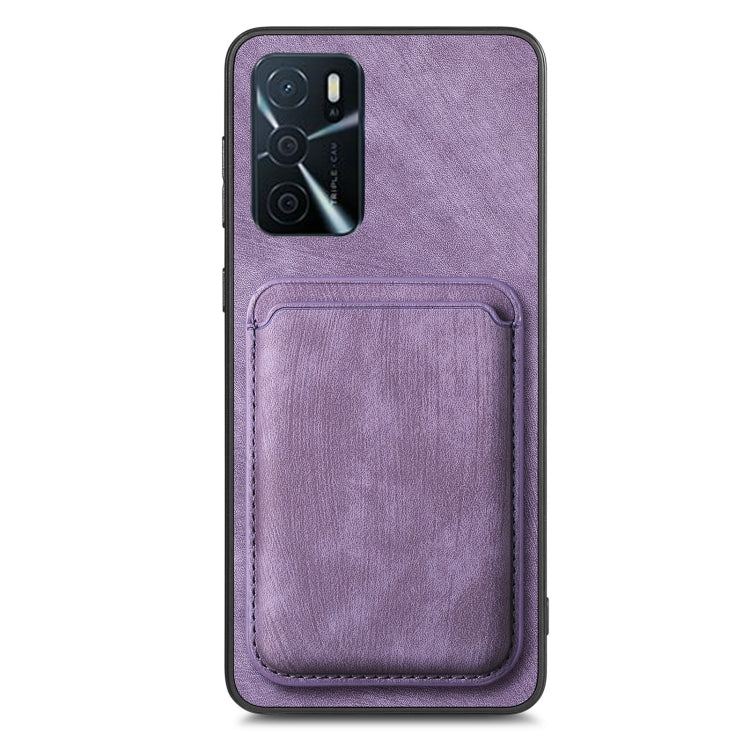 For OPPO A38 4G / A18 4G Retro Leather Card Bag Magnetic Phone Case(Purple) - OPPO Cases by PMC Jewellery | Online Shopping South Africa | PMC Jewellery | Buy Now Pay Later Mobicred