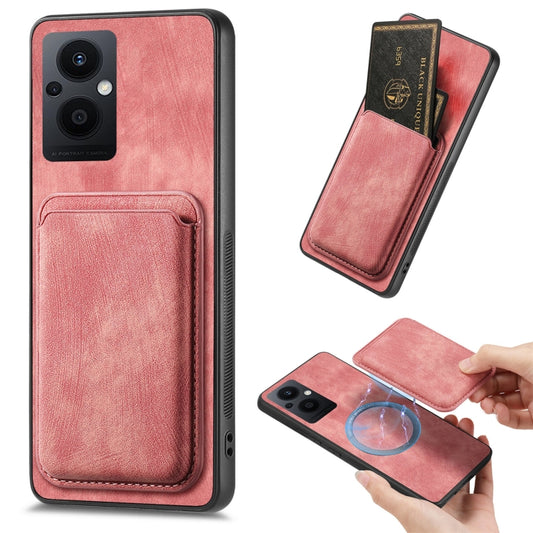 For OPPO Reno7 Z 5G/F21 Pro 5G Retro Leather Card Bag Magnetic Phone Case(Pink) - OPPO Cases by PMC Jewellery | Online Shopping South Africa | PMC Jewellery | Buy Now Pay Later Mobicred