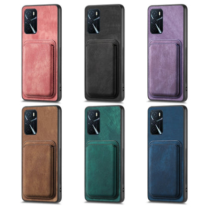 For OPPO A1 5G Retro Leather Card Bag Magnetic Phone Case(Purple) - OPPO Cases by PMC Jewellery | Online Shopping South Africa | PMC Jewellery | Buy Now Pay Later Mobicred