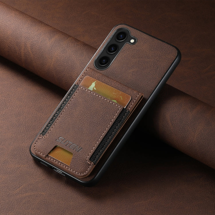 For Samsuny Galaxy S24+ 5G Suteni H03 Litchi Leather Card Bag Stand Back Phone Case(Brown) - Galaxy S24+ 5G Cases by Suteni | Online Shopping South Africa | PMC Jewellery | Buy Now Pay Later Mobicred