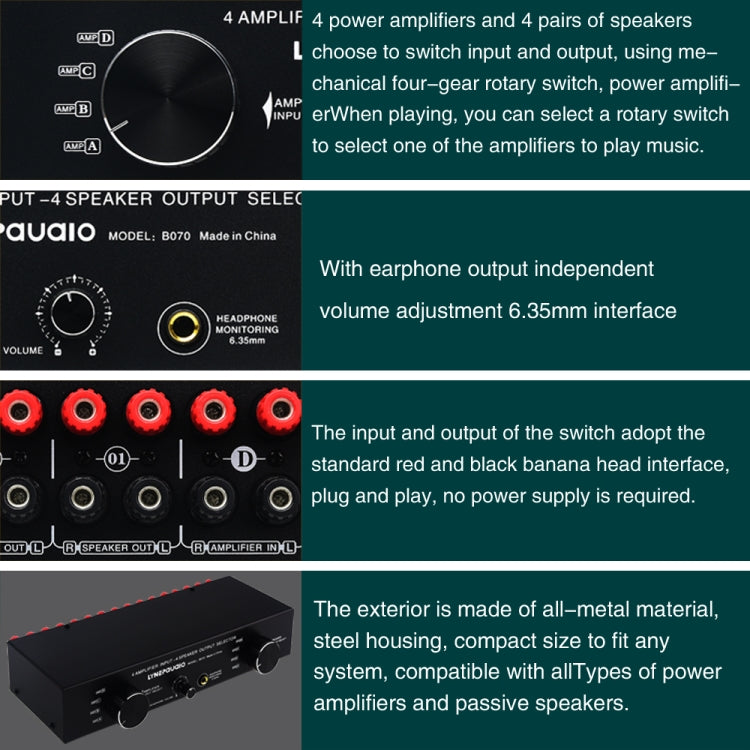 B070 4 Input 4 Ooutput Power Amplifier Speaker Selector Switcher Speaker Comparator -  by PMC TechLife | Online Shopping South Africa | PMC TechLife | Buy Now Pay Later Mobicred