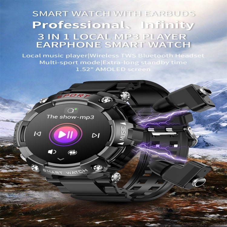 T96 1.52 inch Amoled Screen 2 in 1 Bluetooth Earphone Smart Watch(Blue) - Smart Watches by PMC TechLife | Online Shopping South Africa | PMC TechLife