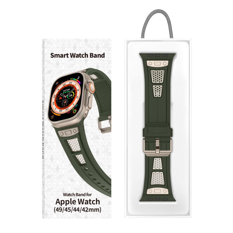 For Apple Watch SE 2023 44mm Breathable Stainless Steel Mesh TPU Watch Band(Green Titanium) - Watch Bands by PMC Jewellery | Online Shopping South Africa | PMC Jewellery