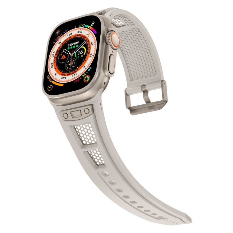 For Apple Watch SE 2022 44mm Breathable Stainless Steel Mesh TPU Watch Band(Starlight Titanium) - Watch Bands by PMC Jewellery | Online Shopping South Africa | PMC Jewellery