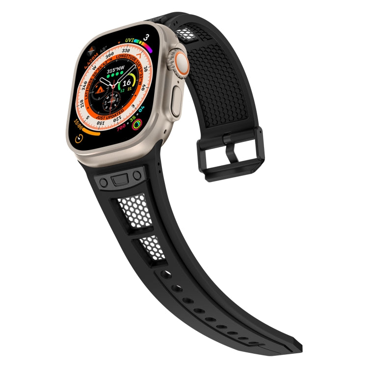 For Apple Watch Series 5 44mm Breathable Stainless Steel Mesh TPU Watch Band(Black Black) - Watch Bands by PMC Jewellery | Online Shopping South Africa | PMC Jewellery