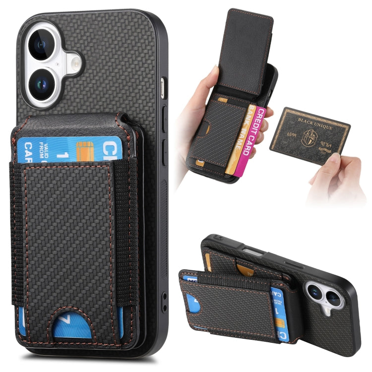 For iPhone 16 Carbon Fiber Vertical Flip Wallet Stand Phone Case(Black) - iPhone 16 Cases by PMC Jewellery | Online Shopping South Africa | PMC Jewellery | Buy Now Pay Later Mobicred