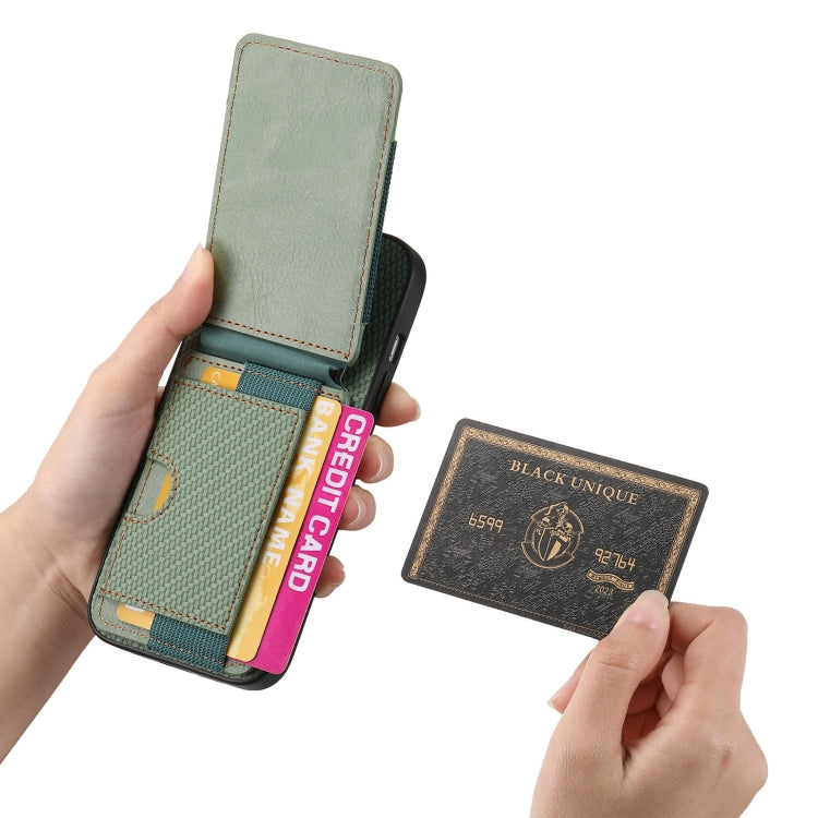 For iPhone 16 Plus Carbon Fiber Vertical Flip Wallet Stand Phone Case(Green) - free shipping - PMC Jewellery - Order now!