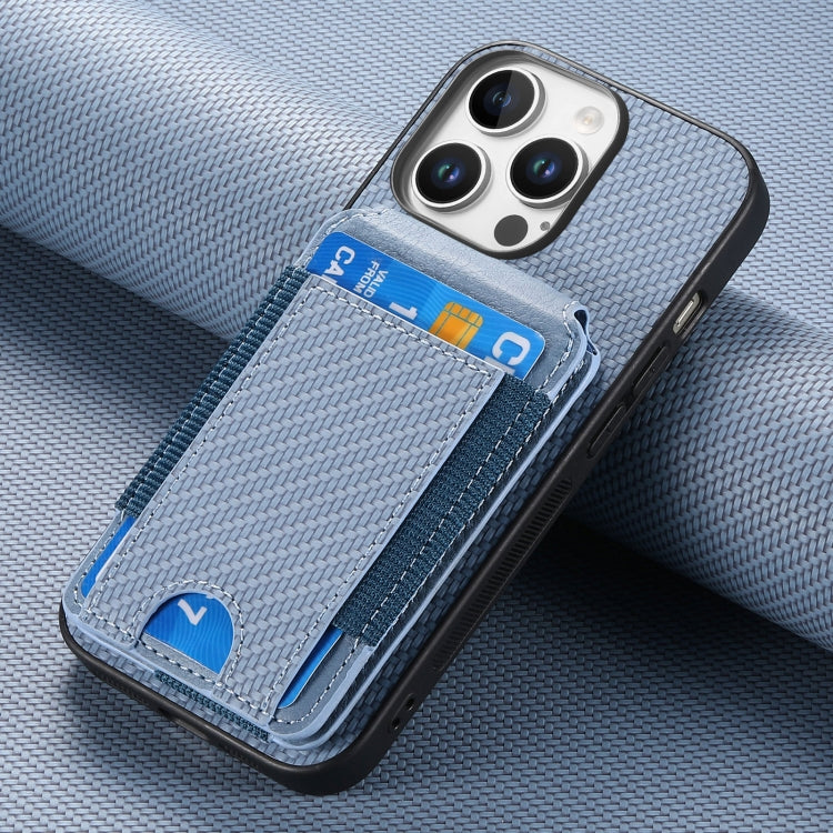 For iPhone 16 Pro Carbon Fiber Vertical Flip Wallet Stand Phone Case(Blue) - iPhone 16 Pro Cases by PMC Jewellery | Online Shopping South Africa | PMC Jewellery | Buy Now Pay Later Mobicred