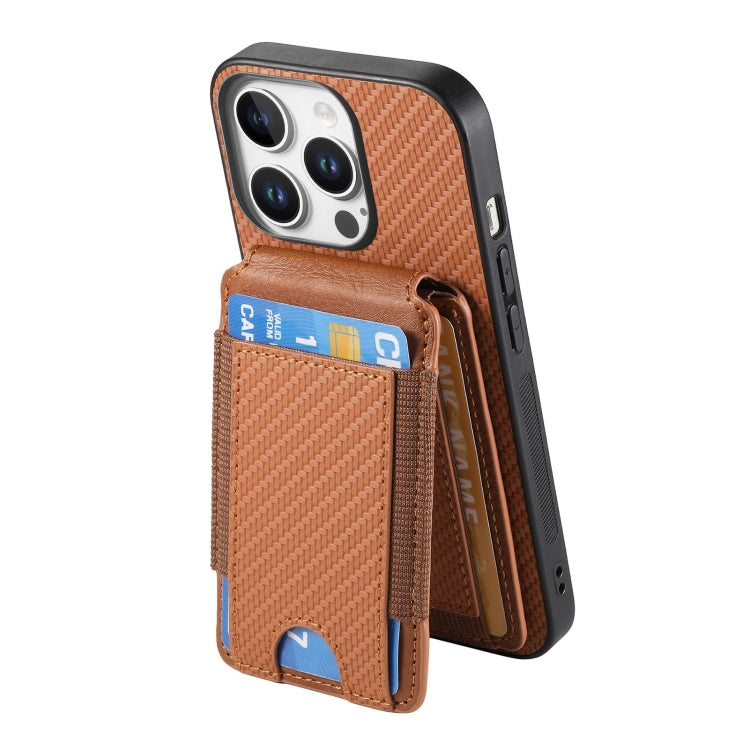 For iPhone 16 Pro Max Carbon Fiber Vertical Flip Wallet Stand Phone Case(Brown) - More iPhone Cases by PMC Jewellery | Online Shopping South Africa | PMC Jewellery | Buy Now Pay Later Mobicred