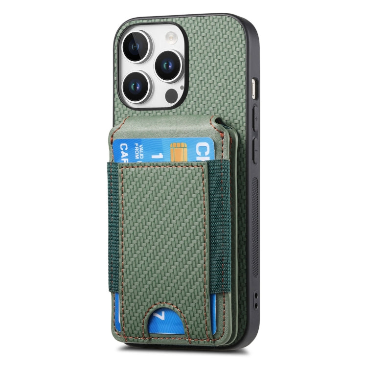 For iPhone 16 Pro Max Carbon Fiber Vertical Flip Wallet Stand Phone Case(Green) - More iPhone Cases by PMC Jewellery | Online Shopping South Africa | PMC Jewellery | Buy Now Pay Later Mobicred