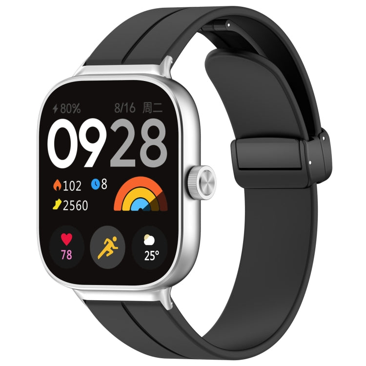 For Redmi Watch 4 Groove Folding Magnetic Buckle Silicone Watch Band(Black) - Watch Bands by PMC Jewellery | Online Shopping South Africa | PMC Jewellery