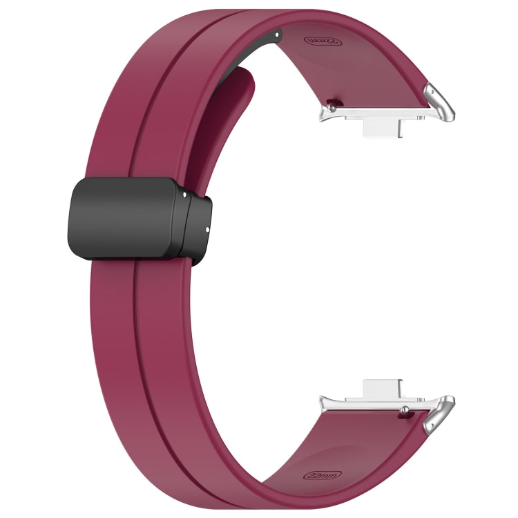 For Redmi Watch 4 Groove Folding Magnetic Buckle Silicone Watch Band(Wine Red) - Watch Bands by PMC Jewellery | Online Shopping South Africa | PMC Jewellery