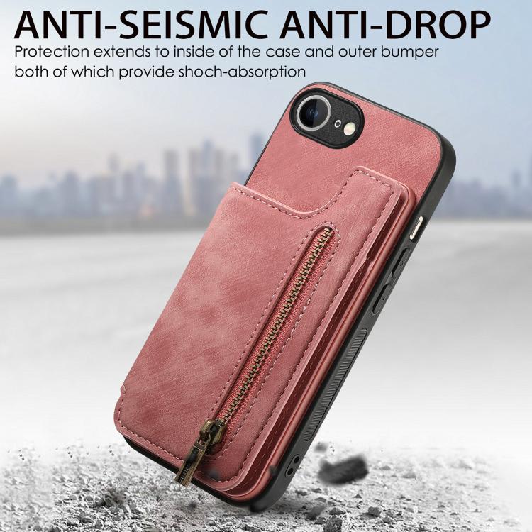 For iPhone 16e Retro Leather Zipper Wallet Back Phone Case(Pink) - iPhone 16e Cases by PMC TechLife | Online Shopping South Africa | PMC TechLife | Buy Now Pay Later Mobicred