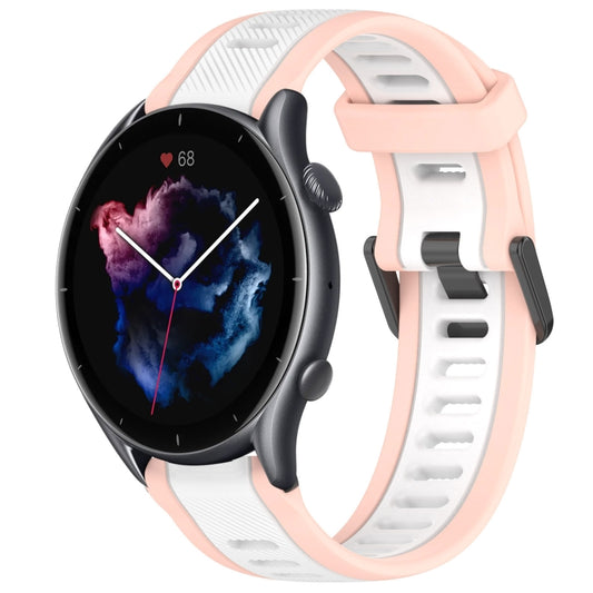 For Amazfit GTR 3 Pro 22mm Two-Color Textured Silicone Watch Band(White+Pink) - Watch Bands by PMC Jewellery | Online Shopping South Africa | PMC Jewellery