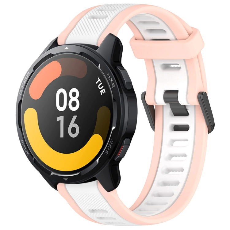 For Xiaomi Watch S1 Active 22mm Two Color Textured Silicone Watch Band(White+Pink) - Watch Bands by PMC Jewellery | Online Shopping South Africa | PMC Jewellery