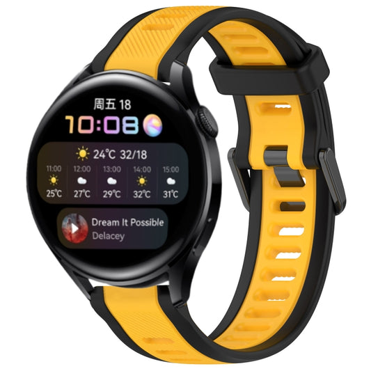 For Huawei Watch 3 22mm Two Color Textured Silicone Watch Band(Yellow+Black) - Watch Bands by PMC Jewellery | Online Shopping South Africa | PMC Jewellery