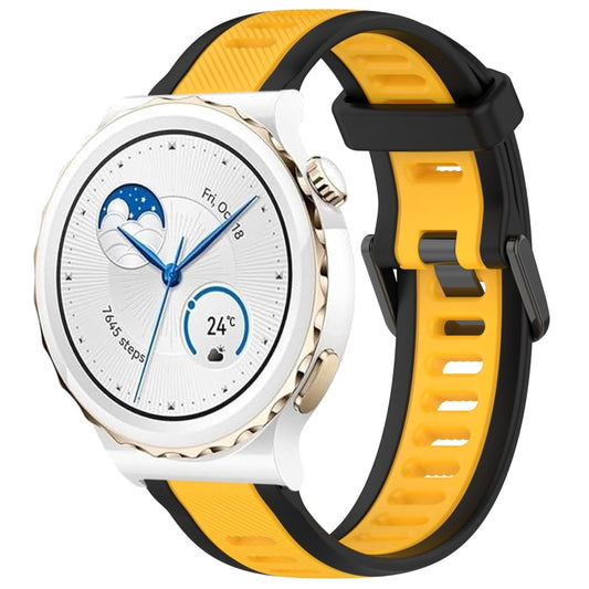 For Huawei Watch GT3 Pro 43mm 20mm Two Color Textured Silicone Watch Band(Yellow+Black) - Watch Bands by PMC Jewellery | Online Shopping South Africa | PMC Jewellery