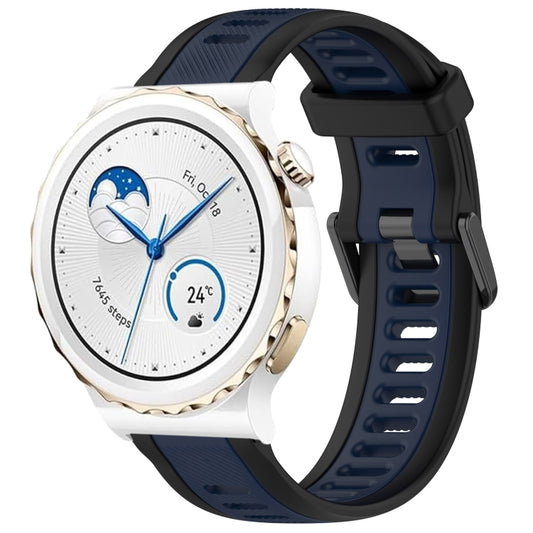 For Huawei Watch GT3 Pro 43mm 20mm Two Color Textured Silicone Watch Band(Midnight Blue+Black) - Watch Bands by PMC Jewellery | Online Shopping South Africa | PMC Jewellery