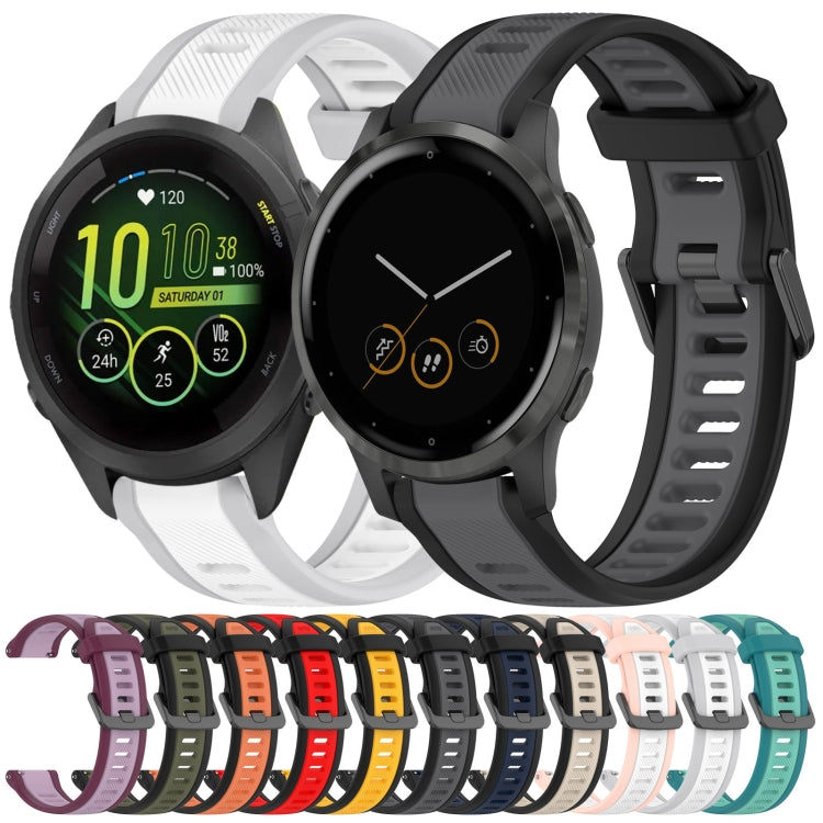 For Garmin Forerunner 265S 18mm Two Color Textured Silicone Watch Band(Green+Black) - Watch Bands by PMC TechLife | Online Shopping South Africa | PMC TechLife