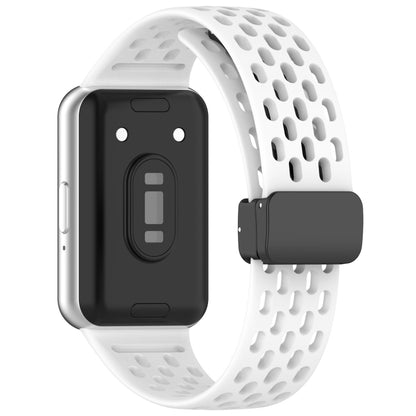 For Samsung Galaxy Fit 3 Hole Style Magnetic Folding Buckle Silicone Watch Band(White) - Watch Bands by PMC Jewellery | Online Shopping South Africa | PMC Jewellery