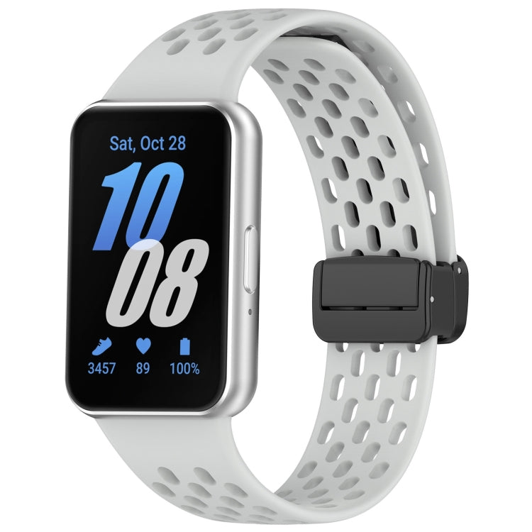 For Samsung Galaxy Fit 3 Hole Style Magnetic Folding Buckle Silicone Watch Band(Light Gray) - Watch Bands by PMC Jewellery | Online Shopping South Africa | PMC Jewellery