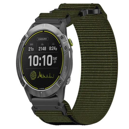 For Garmin Enduro 26mm Nylon Hook And Loop Fastener Watch Band(Army Green) - Watch Bands by PMC Jewellery | Online Shopping South Africa | PMC Jewellery