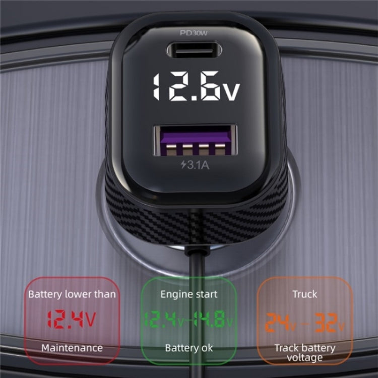 YQ6 PD 30W Fast Charging 2 x Type-C + 3 x USB Car Charger with 1.5m Extension Cable - Car Charger by PMC Jewellery | Online Shopping South Africa | PMC Jewellery | Buy Now Pay Later Mobicred