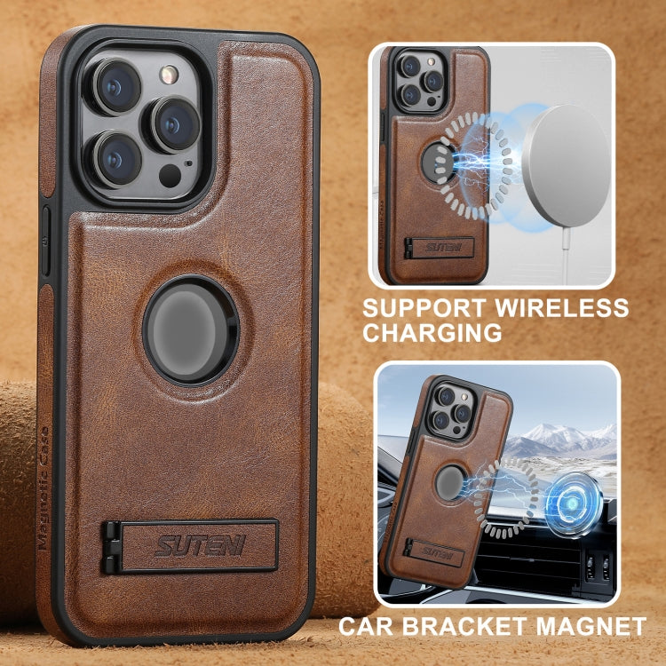 For iPhone 16 Pro Max Suteni G2 Magsafe Oil Wax Leather Back Phone Case with Holder(Brown) - iPhone 16 Pro Max Cases by Suteni | Online Shopping South Africa | PMC Jewellery | Buy Now Pay Later Mobicred