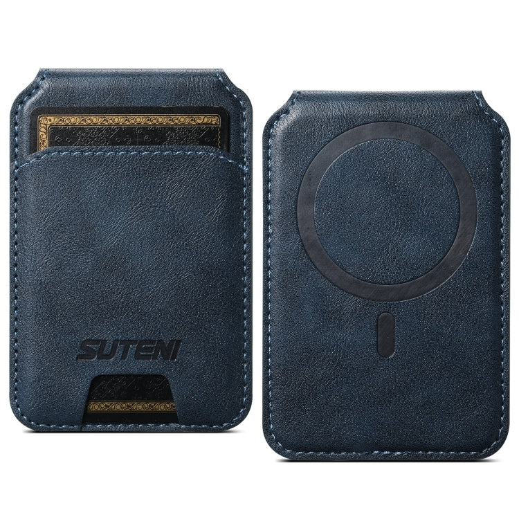 Suteni S2 Phone Magnetic Card Case Card Sleeve MagSafe Magnetic Coil PU Leather(Blue) -  by Suteni | Online Shopping South Africa | PMC Jewellery | Buy Now Pay Later Mobicred