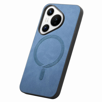 For Huawei  Pura 70 Solid Color Retro Magsafe PU Back Cover Phone Case(Blue) - Huawei Cases by PMC Jewellery | Online Shopping South Africa | PMC Jewellery | Buy Now Pay Later Mobicred